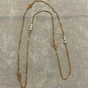 Lovely Sarah patent pending, Gold plate station necklace adorned w/Faux pearls